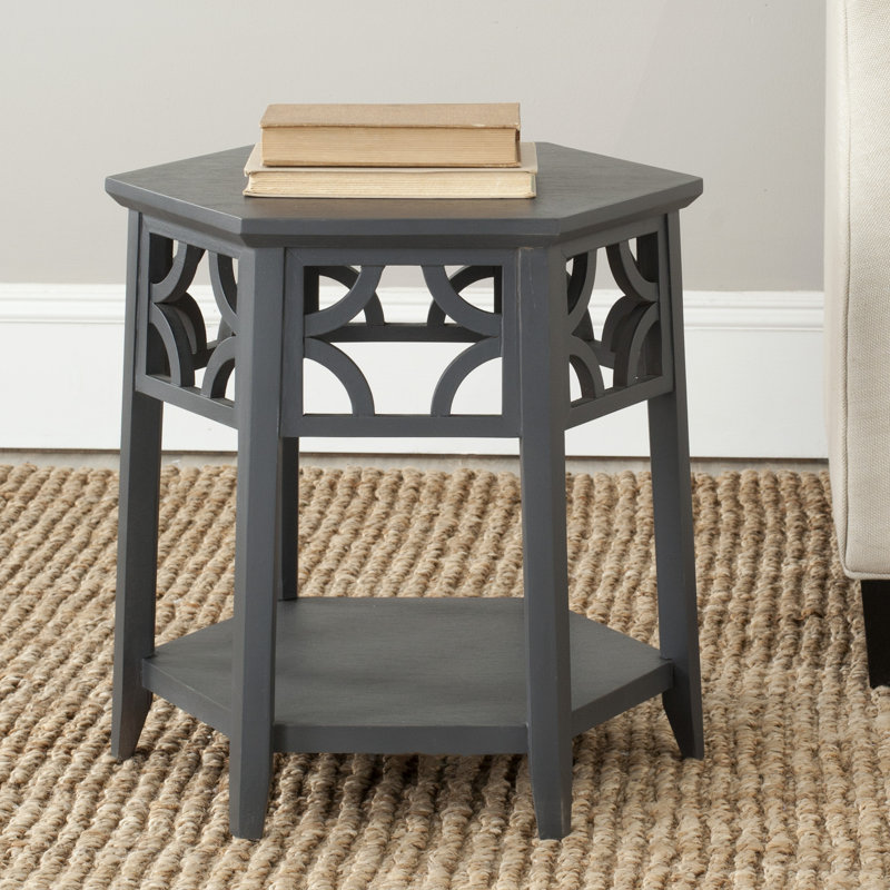 Katalina Solid Wood Abstract End Table, Charcoal Grey