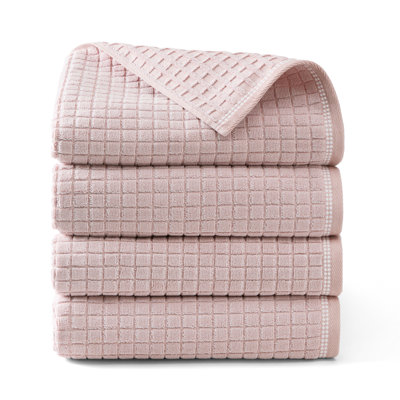 TOWN & COUNTRY EVERYDAY 4-Piece Textured Windowpane Bath Towel Set, 30x58-Inch, 100% Cotton