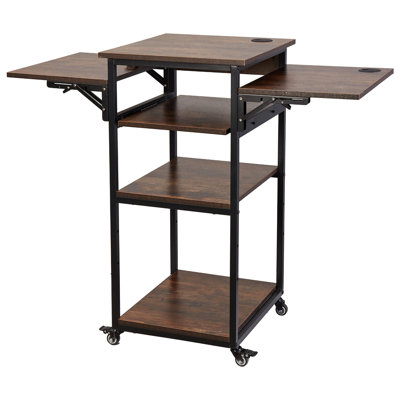 Table de pressage à chaud avec station de charge, support de presse à chaleur mobile à 4 niveaux, support de machine de transfert de chaleur pliable avec roues, établi en métal pour machine de transfert par sublimation, brun