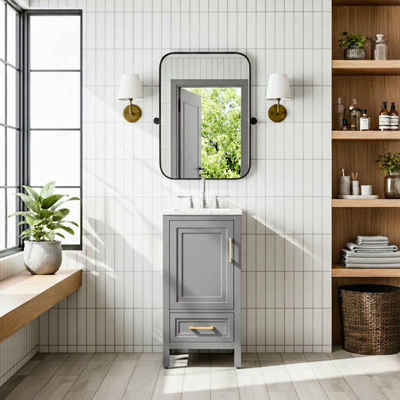 18" Single Bathroom Vanity with Ceramic Top, Gray