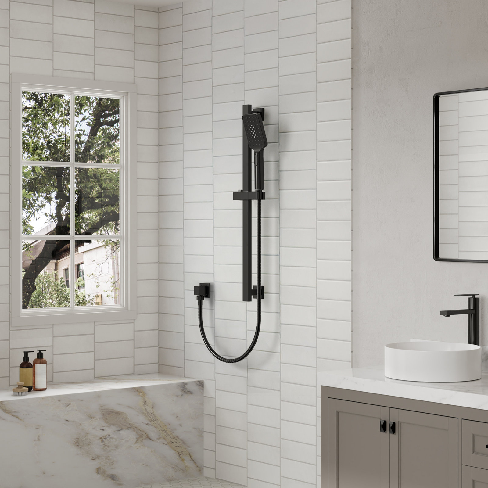 3-Function Handheld Shower with Slide Bar, Matte Black