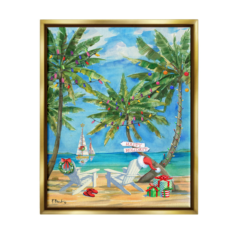 «Holiday Palms Warm Island Winter» par Paul Brent - peinture sur toile à cadre flottant, H 21 po x l 17 po x P 1,7 po
