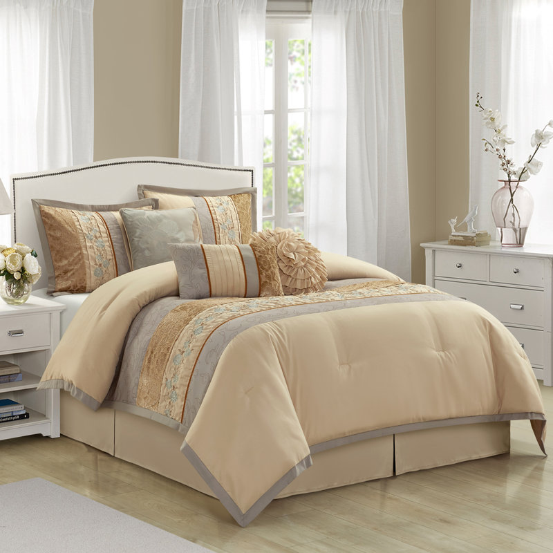 Ensemble d'édredon style glam 7 pièces Riley, Très grand, Sable