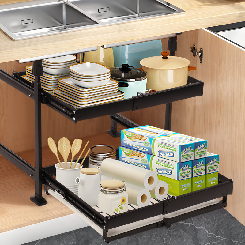 Double Adjustable Height and Width Pull-out Cabinet with Tray