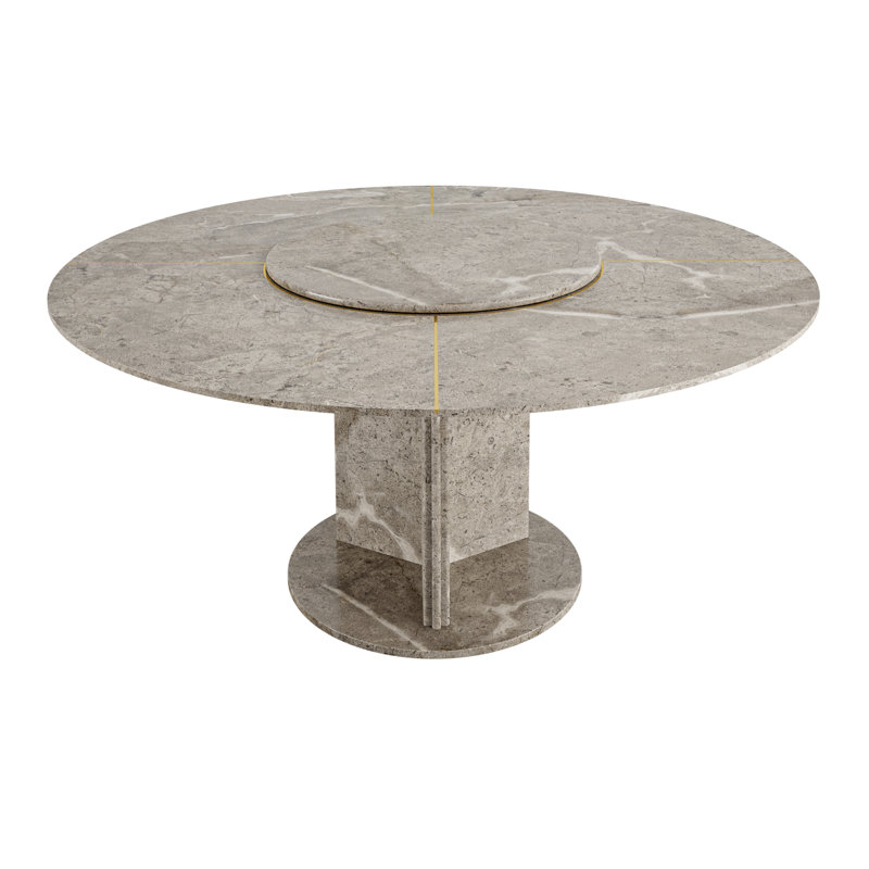 Maximo Round Marble Dining Table, Polished Gavino Gray