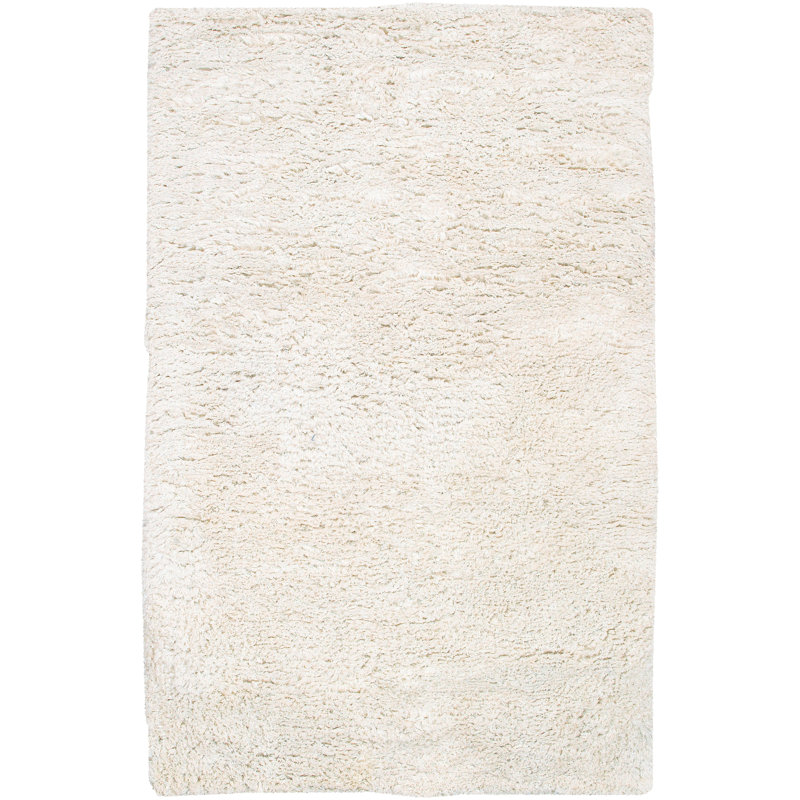Zia Handmade Flatweave Wool/Viscose Cream Area Rug, Rectangle 5' x 8'