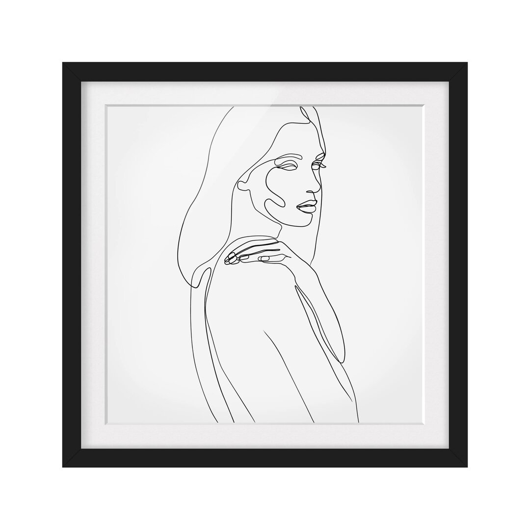 Gerahmter Kunstdruck Line Art Woman Shoulder Black White