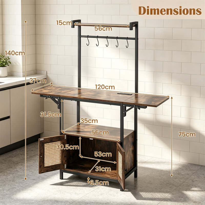 Kitchen Bakers Rack with Drop Leaf