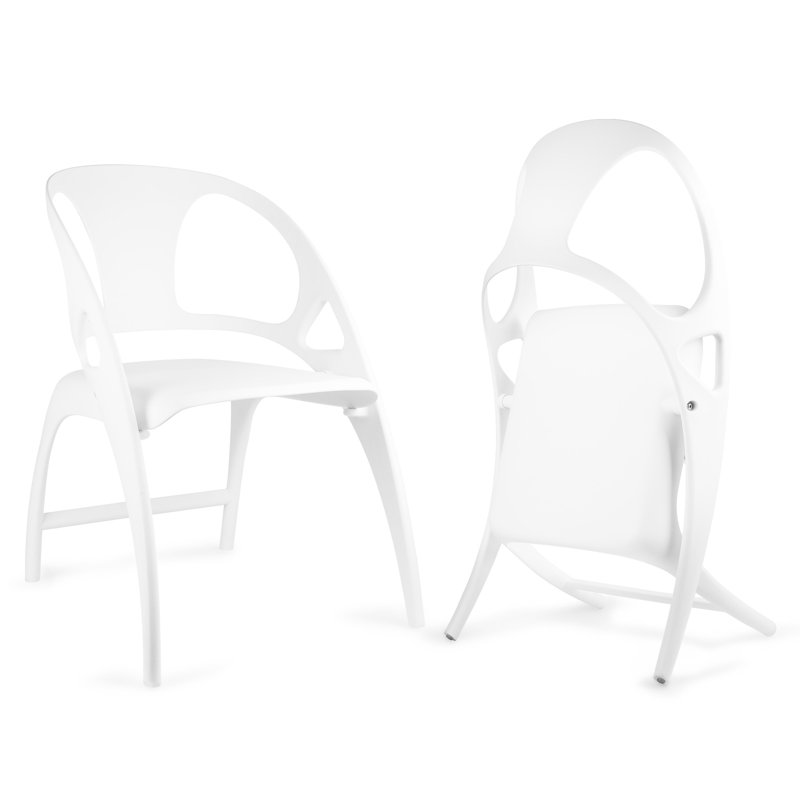 White Heavy Duty Folding Dining Chairs with Handle, Set of 2