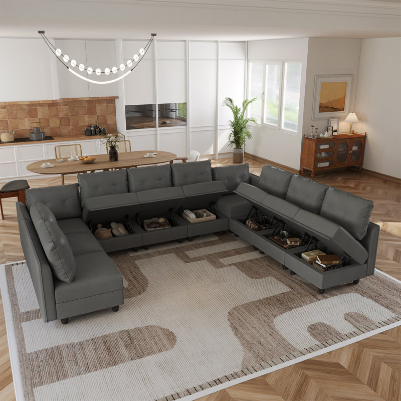 Accoudoir modulaire rembourré courbé avec rangement Brizzia, Mélange de polyester gris