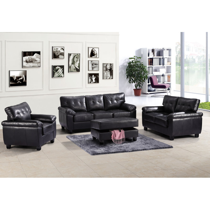 Fauteuil capitonné large de 36 po Benton, Similicuir noir