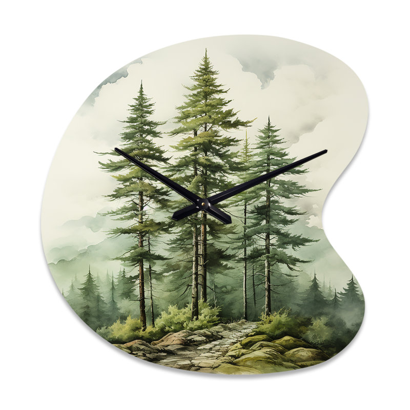 Arbre vert pin éternel Guardians II - pin horloges murales asymétriques en métal, impression d'horloge murale forme unique vert