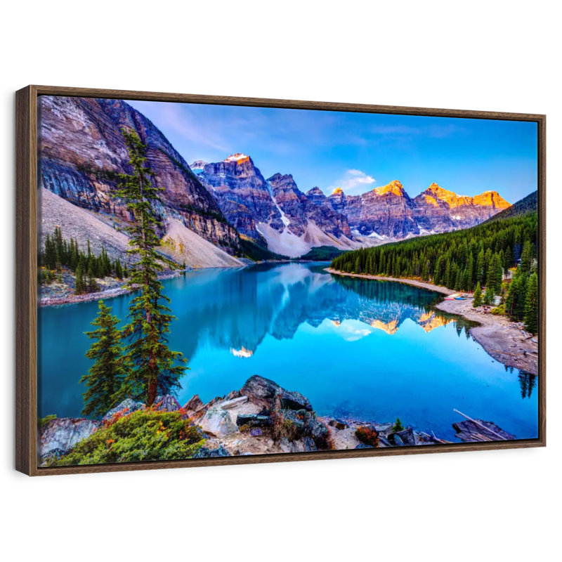 Incroyable lac Moraine, 25 po x 17 po, Cadre flottant noyer