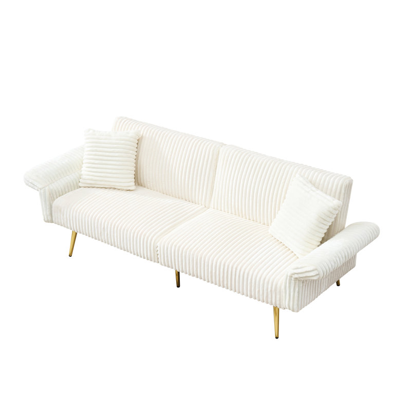 Lit en velours côtelé 79 po, lit double pliable avec pour le salon et espaces compacts, velours confortable, structure, Blanc