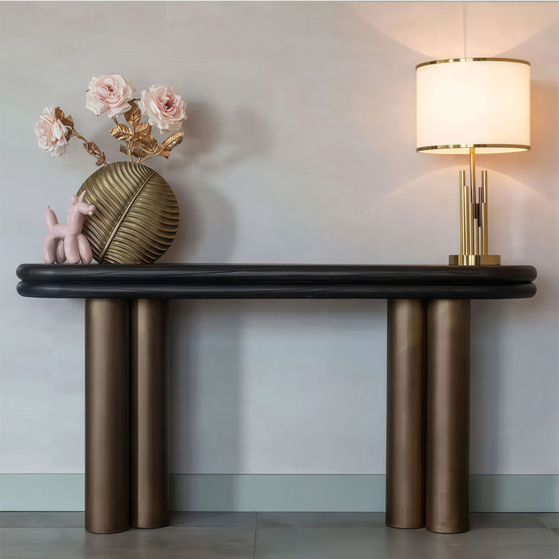 Modern-style solid wood console table, 33.4" H x 62.9" W x 13.7" D