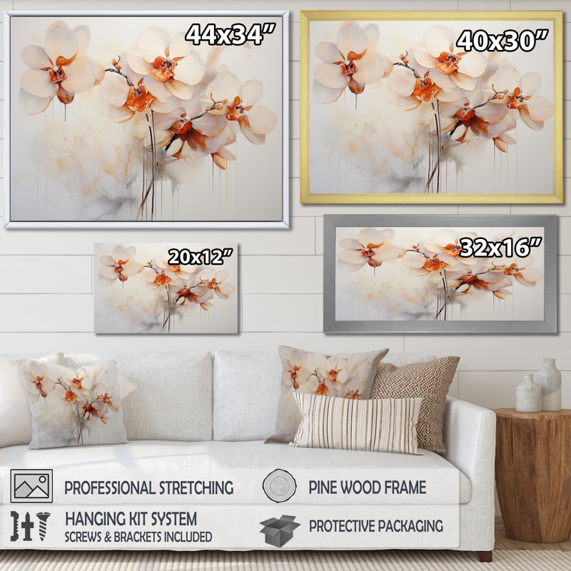 Minimalisme, fleurs d'orchidées délicates I - Orchidées murales, salon, Cadre flottant blanc, H 12 po x l 20 po x P 1 po