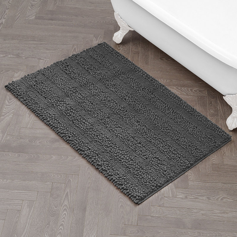 Laura Ashley Astor Chenille Non-Slip Bath Mat, Dark Gray, 27" W x 45" L