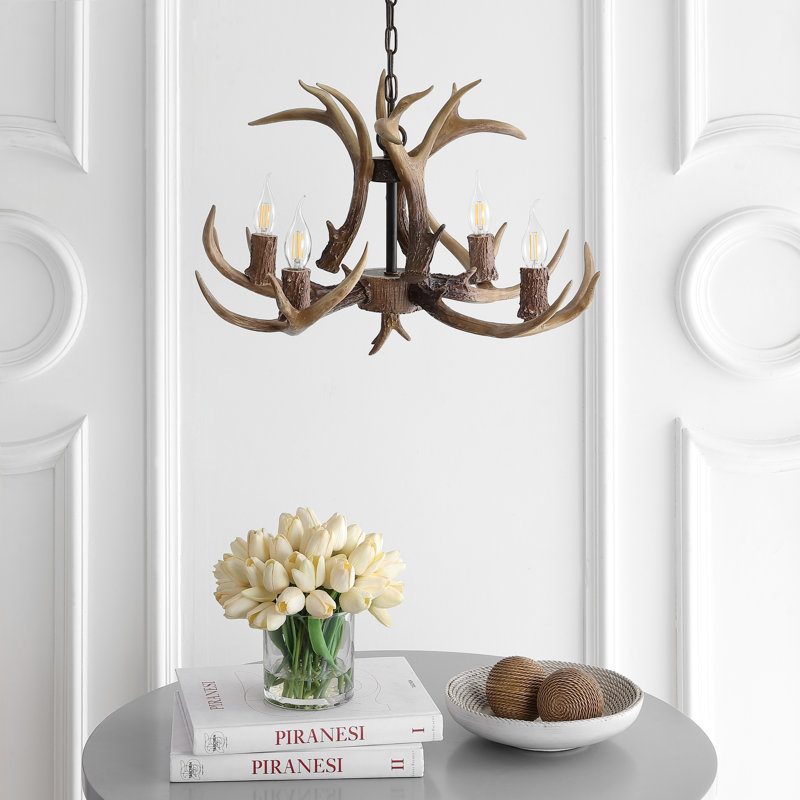 Rohrbach Candle Style Wagon Wheel Chandelier, Brown, 14.5" H x 26" W x 26" D