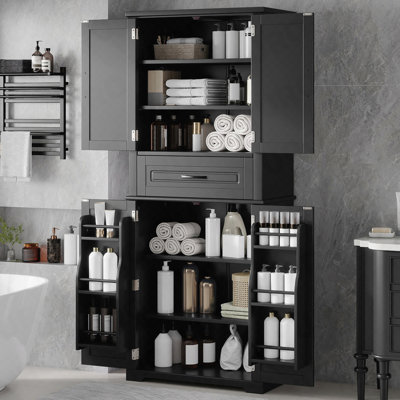 [Video] Bathroom Storage Cabinet With Multi-Functional Storage Space, Drawer With Slide Rails, Adjustable Shelf, Black