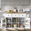 Îlot de cuisine avec comptoir rabattable, 5 roulettes, armoire de rangement, tablettes ouvertes et 3 tiroirs-106952073
