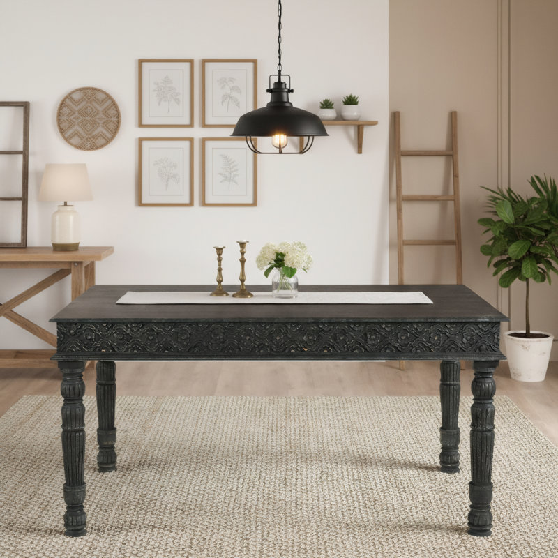 Aarohi Solid Wood Dining Table, Black, 36" W x 60" L 