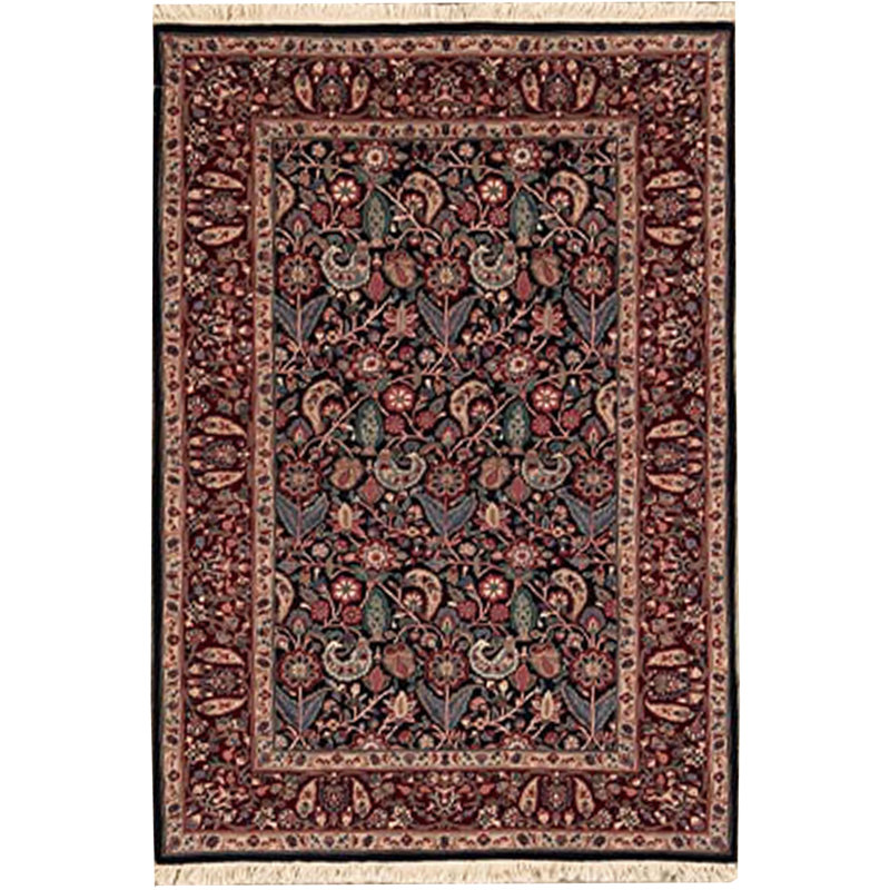 Tapis bleu marine et noir noué à la main de haute qualité