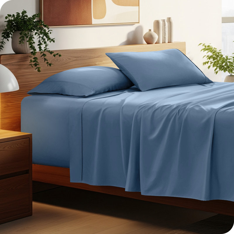 Ensemble de draps en microfibre 22 po, Ensemble de draps pour grand lit avec 2 taies d'or, Bleu couronne