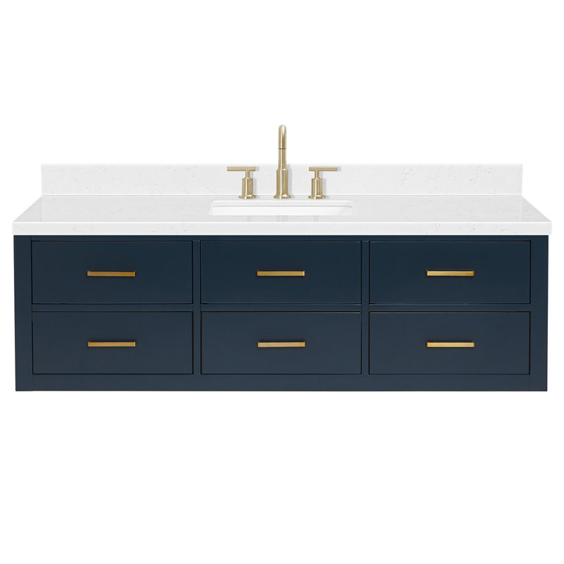 Ensemble de meuble-lavabo simple mural Macolm, Bleu minuit, Laiton satiné, 60"
