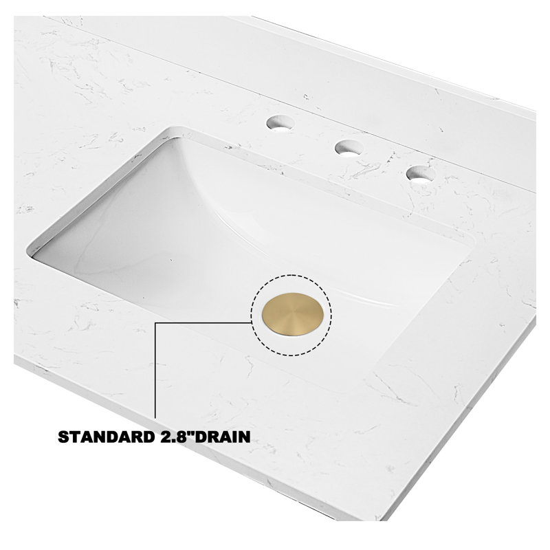 36" Engineered marble Single Bathroom Vanity Top In White With Sink in right
