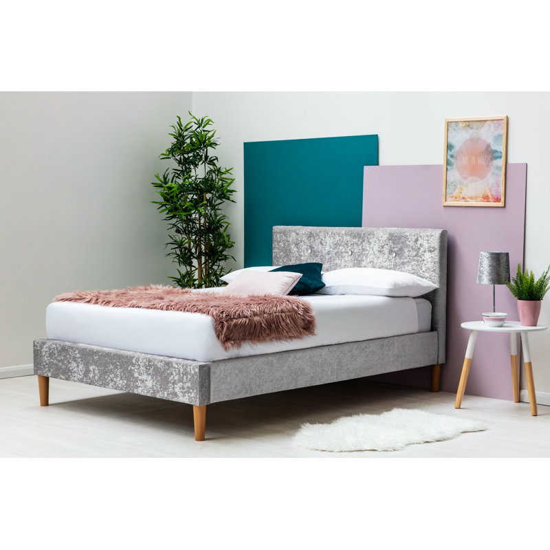 Jessamine Upholstered Bed, Memory Foam, Double (4'6), Crushed Silver