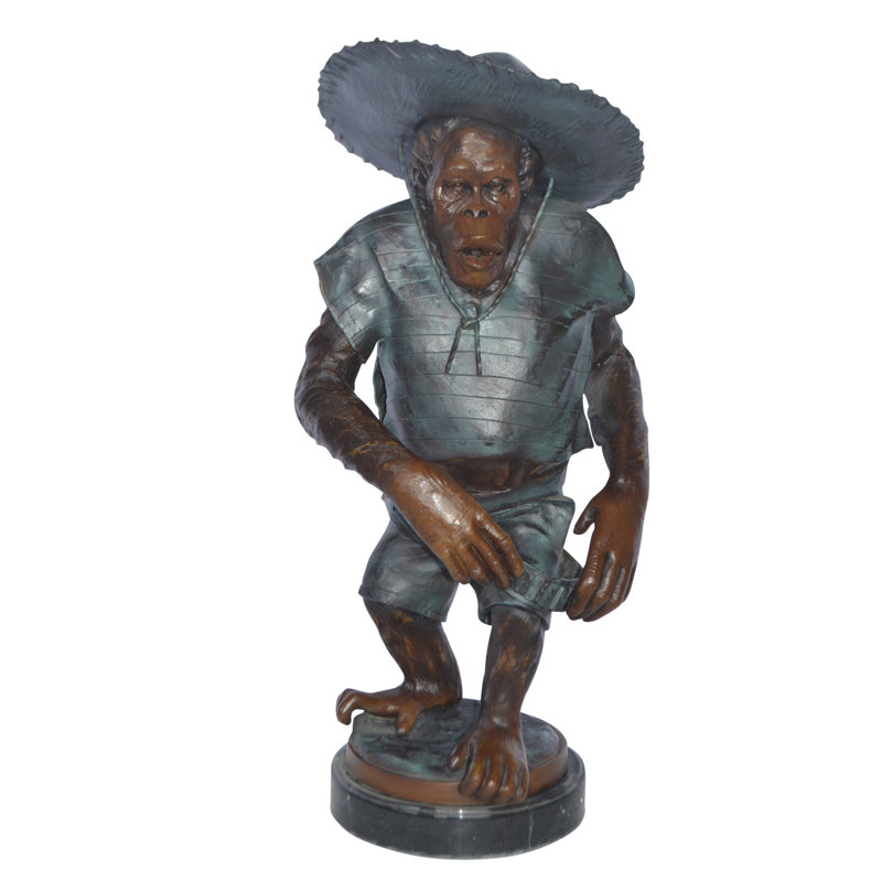 Statue en bronze de singe cowboy - Taille: L 14 po x l 12 po x H 29 po.