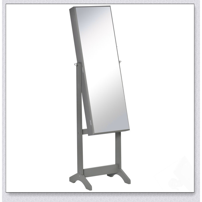Floor Standing Jewelry Cabinet With Full-Length Mirror And 3 Adjustable Angles, Lockable Organizer For Accessories, Grey