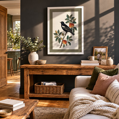 Bird Among Berries Botanical - Framed Print