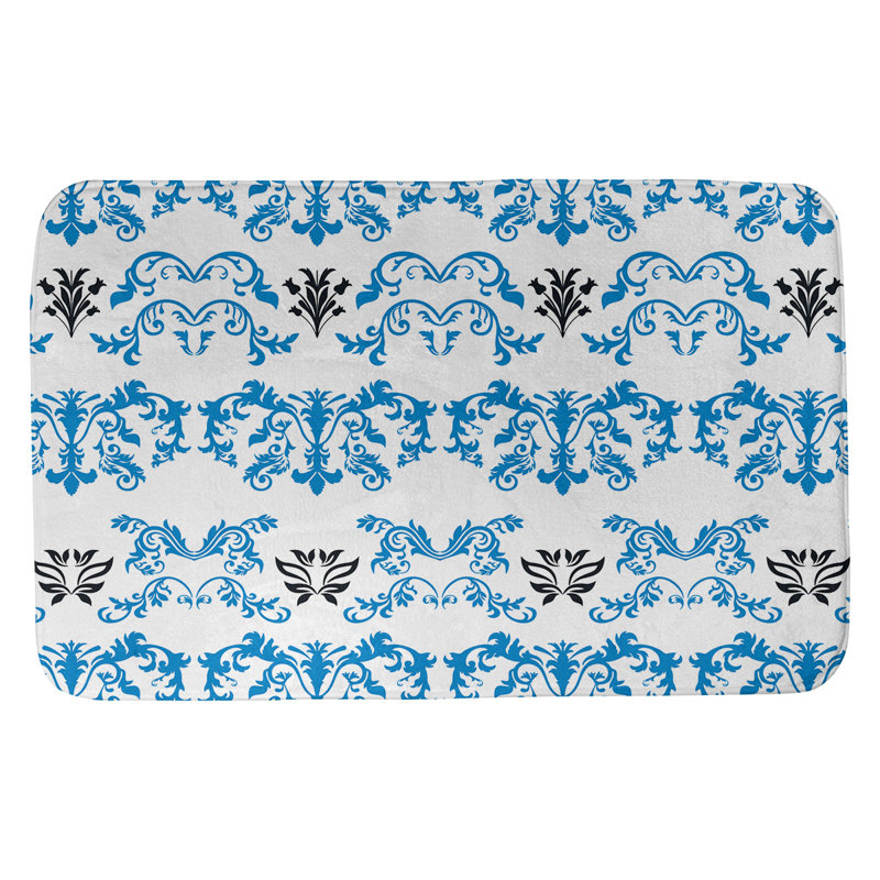 Tapis pour salle de bain Carolina, l 17 po x L 24 po, Bleu Carolina / blanc / noir