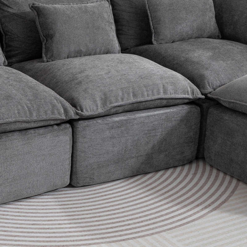 Canapé modulaire surdimensionné 103,15 po Cloud, Gris + tissu gaufré + 3 sièges