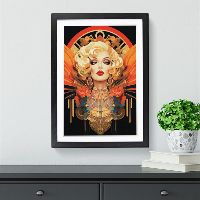 Drag Queen Art Deco 1 Piece Single Picture Frame Wall Art, 46cm H x 34cm W, Black Framed