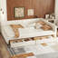 Lit plateforme double avec 2 tiroirs, bois beige, revêtement en lin, sans sommier, addition unique pour la chambre à coucher, rangement rembourré et tiroir, luxe-1215941718