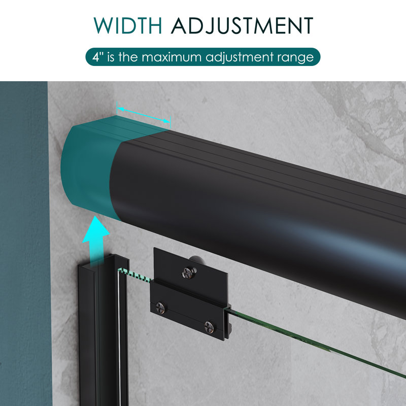 60" X 72" Double Sliding Doors with Double-handle towel rack and 1/4" Tempered Glass, Matte Black, Matte Black