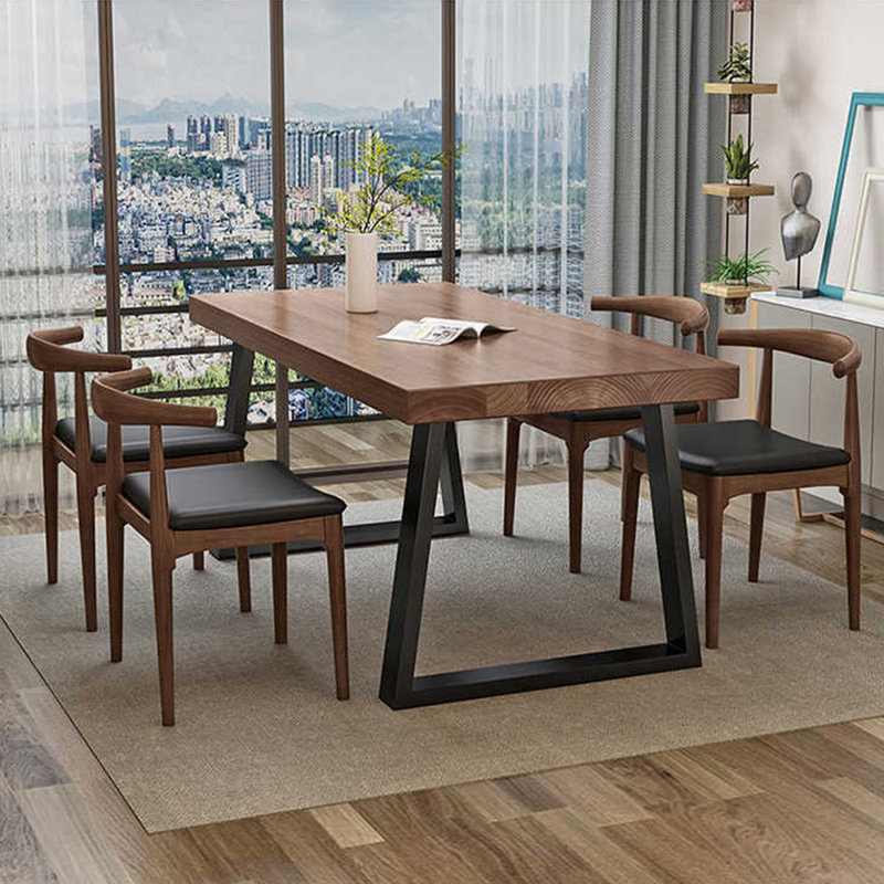 Nordic style iron and solid wood dining table set, 29.5"H x 70.8"L x 27.5"W