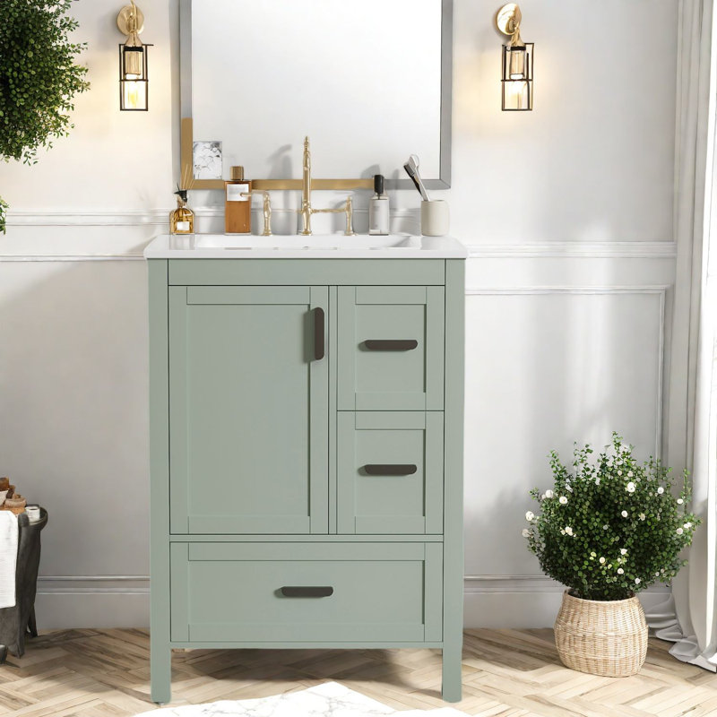 Meuble-lavabo moderne peu encombrant avec lavabo en céramique, structure en bois massif