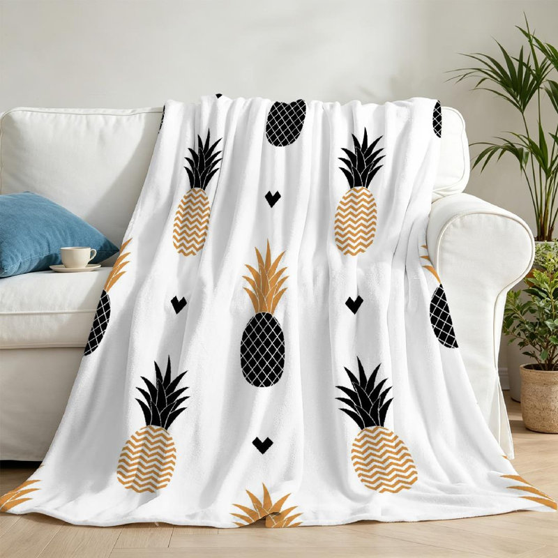 Jeté en flanelle dorée ultra douce, avec imprimé rectangle en ananas, Throw 50" x 60"