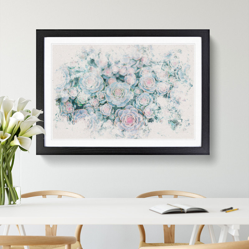 Succulent Plants Abstract - Single Picture Frame Print on MDF, Black Framed, 45cm H x 63cm W x 2cm D