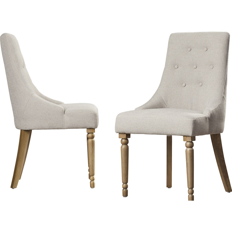 Tufted Cotton Upholstered Parsons Chair, Light Oak