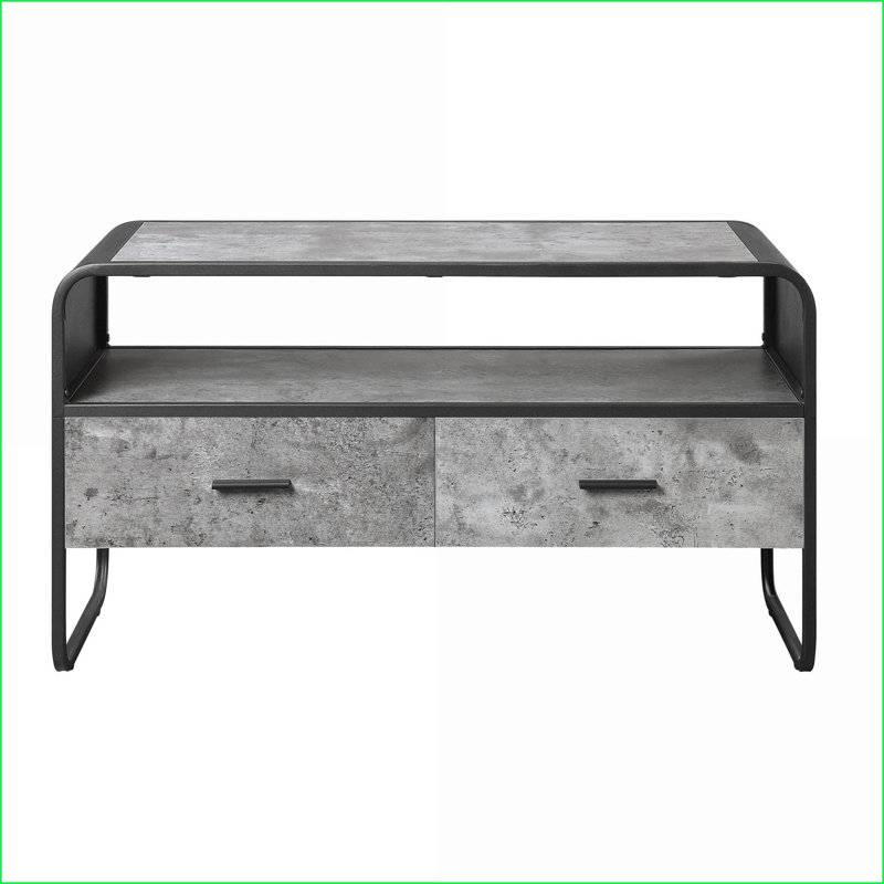 Meuble télé gris béton moderne & amp; Meuble télé noir à 2 tiroirs pour téléviseur de 42 po ou moins | Bois et métal | Moderne