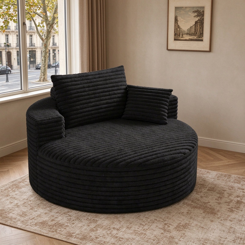 Fauteuil lounge rond surdimensionné et moderne avec assise profonde et mousse à mémoire de forme pour un confort de détente optimal à l'intérieur