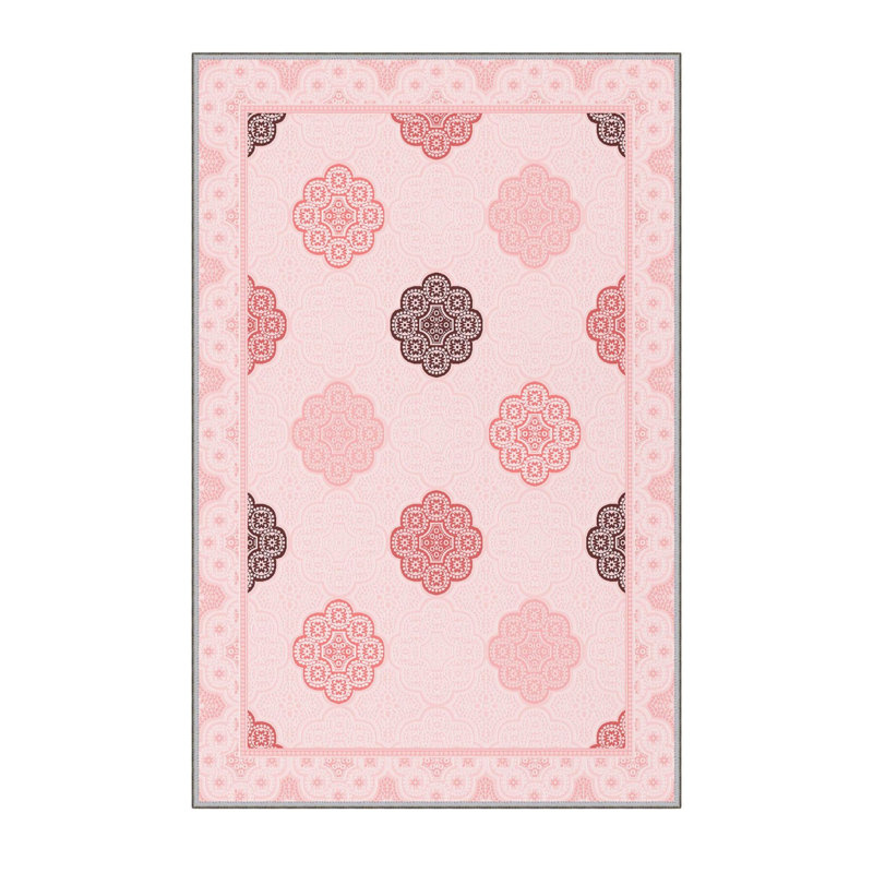 Tapis tissé élégant, 5,6 x 7,5 pieds, 100% polyester, hauteur des poils de 0,3 po | Pois antibactérien, feutre en PVC antidérapant, lavable à la machine | Impression 3D numérique, durable et facile à entretenir - parfaite pour n'importe quelle pièce
