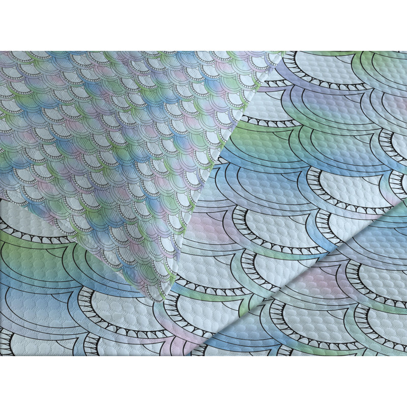 Ambesonne Fish Scale Bedspread Set Squama Dreamy Colors Multicolor, King Bedspread + 2 Standard Shams