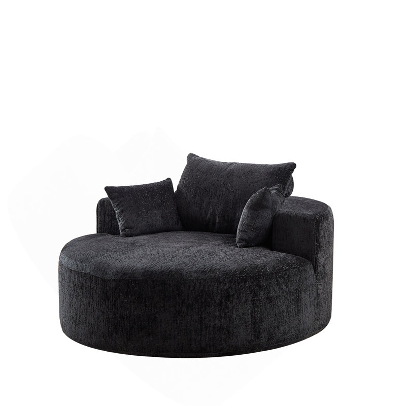 Boneless Sponge Single Sofa,fluffy Modern Sleeper Chair, Black Chenille, 35" H x 55" W x 55" D