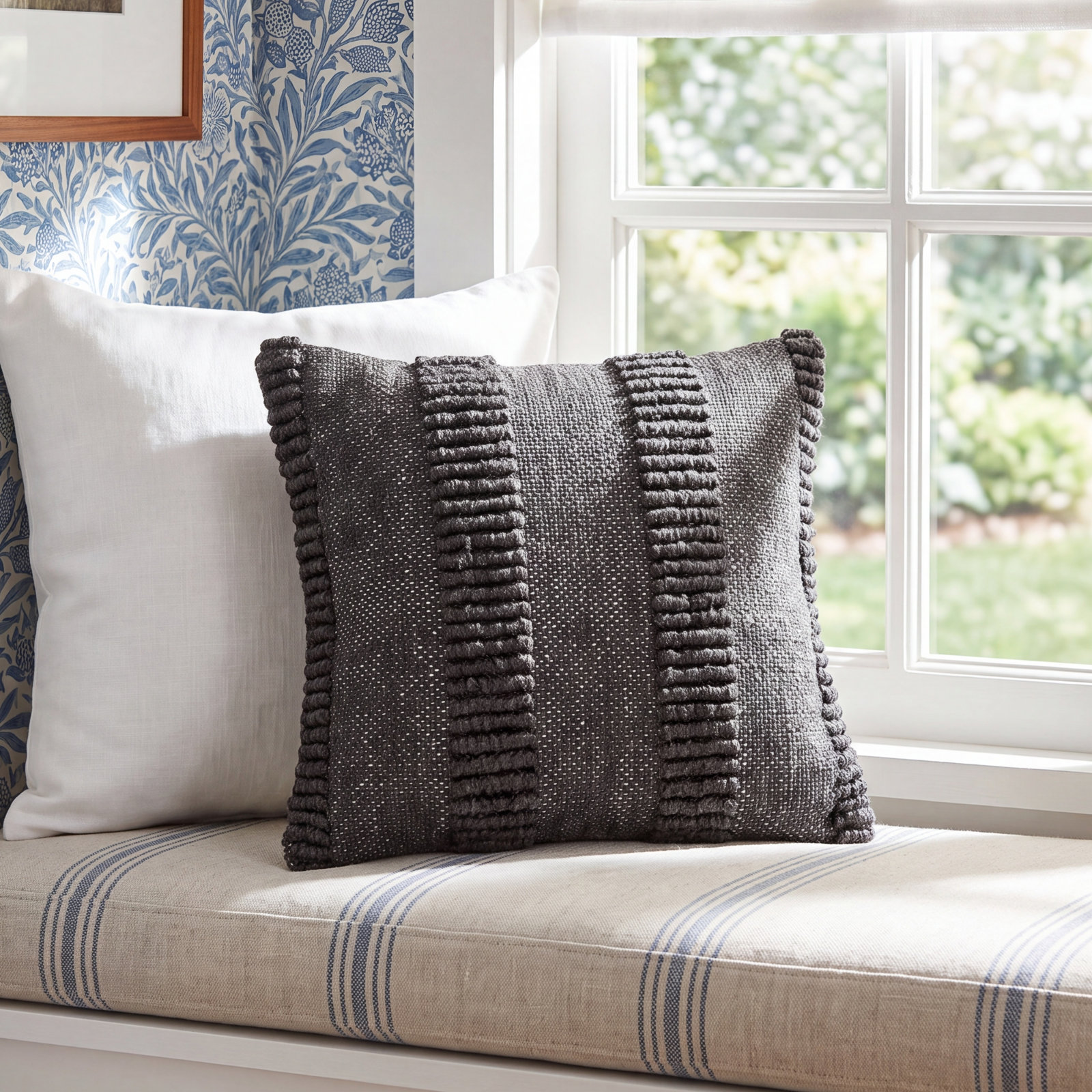 Fernan Pillow Cover, Dark Gray, 18"H x 18"W, Polyester/Polyfill