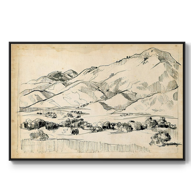 Croquis de montagne I, Pas de tapis, H 25 po x l 37 po x P 2 po, Toile encadrée noire